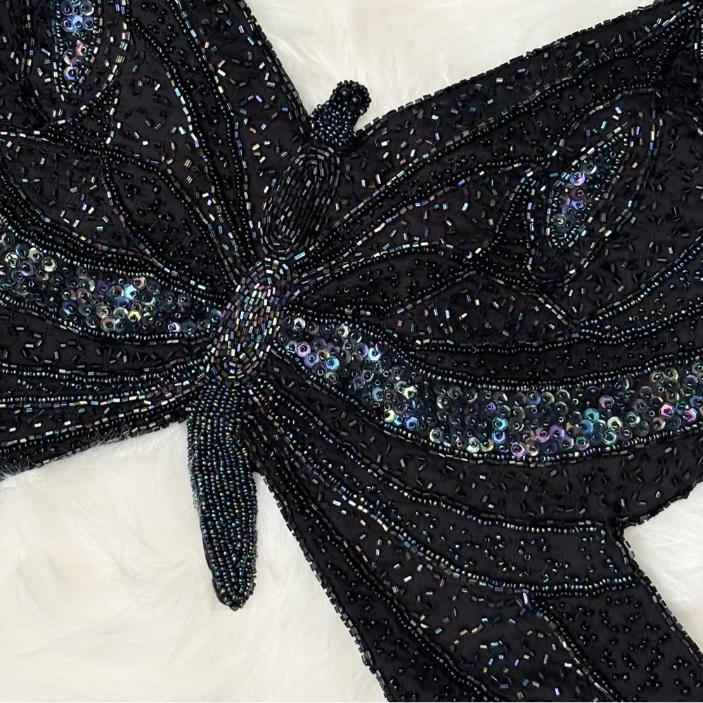 Y2K 579 Black Beaded Sequin Butterfly Halter Top - Image 4