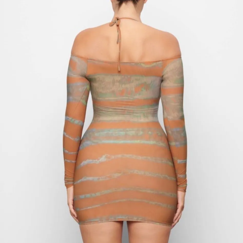 SKIMS Jelly Sheer Off The Shoulder Dress in Tie Dye Size Small S - Image 8