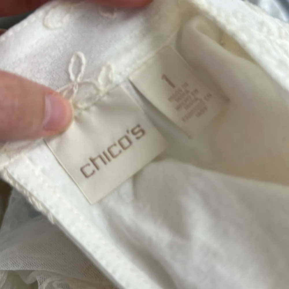 Chicos Cream Crochet Sheer Long Sleeve Blouse Womens M Boho Festival Hippie - Image 13