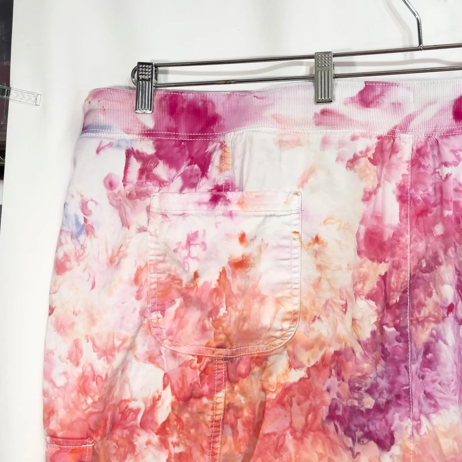 Terra Sky Plus Size 4X Cargo‎ Shorts Handmade Tie Dye 28W 30W Hot Pink Peach 953 - Image 8