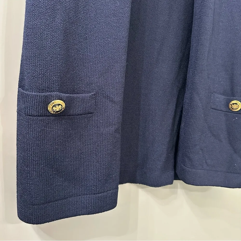 ST JOHN Basics Santana Knit Navy Open Front Short Sleeve Cardigan Size Small - Image 2