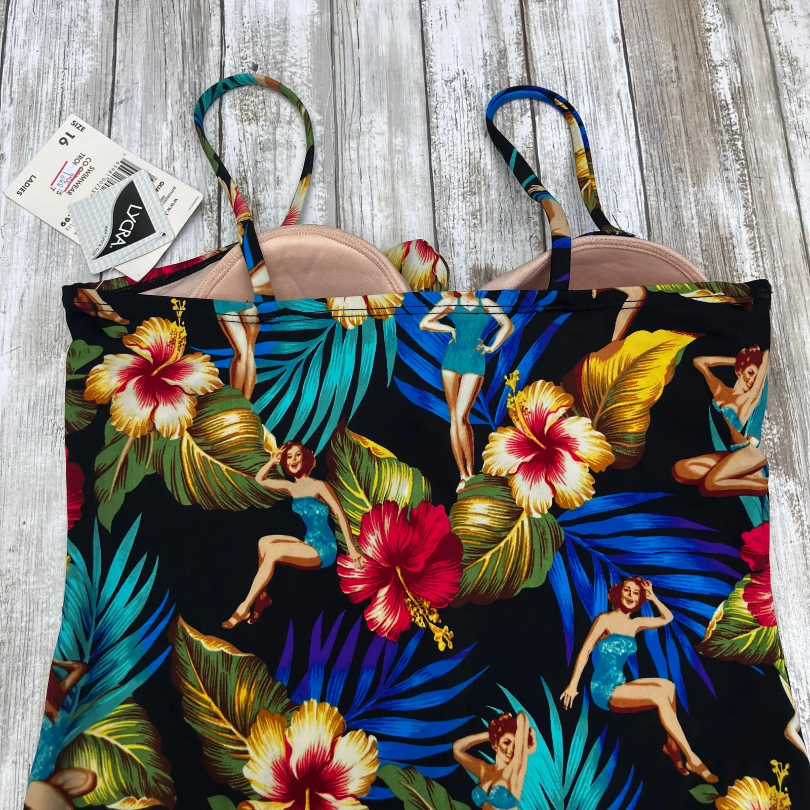 VTG Swimsuit Kathy Ireland One Piece Med Deadstock Floral Tropical Beach Resort - Image 8