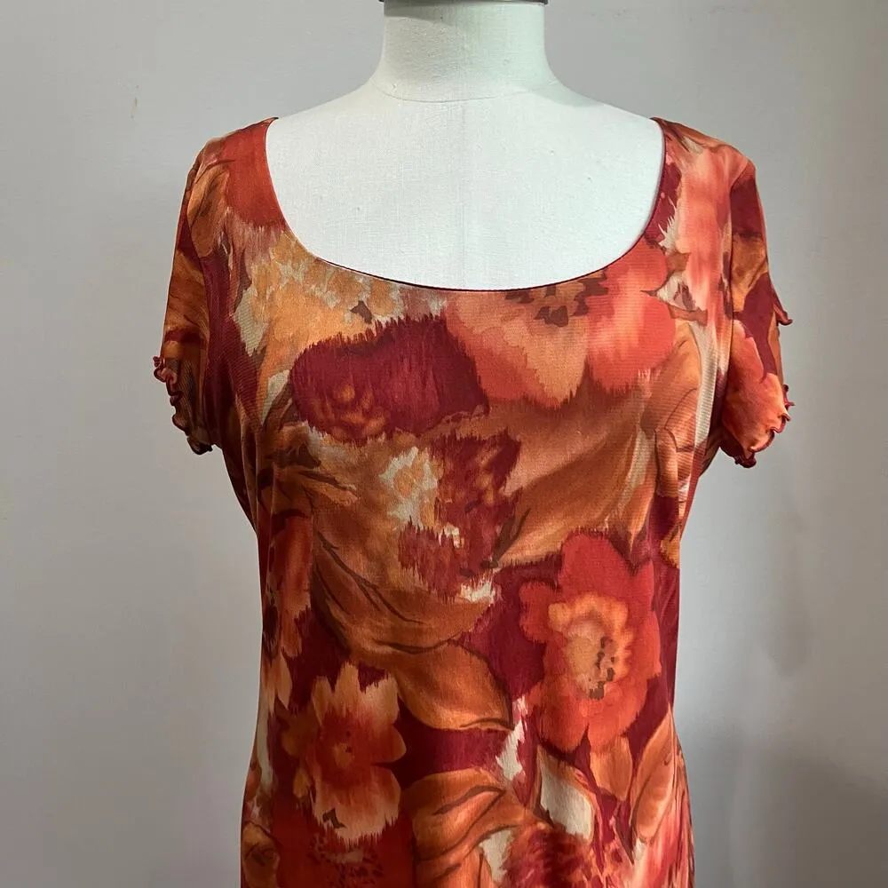 AGB Byer California Y2K Floral Orange Mesh Scoop Neck High Low Dress Size 12 - Image 4