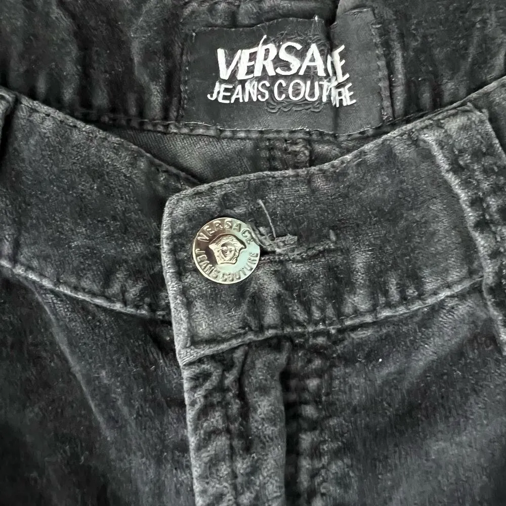 Vintage Versace Jeans Couture Charcoal Gray Velvet Tapered Jeans size 31 / 44 - Image 13