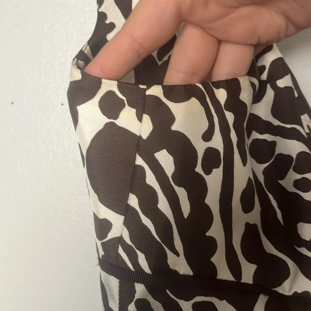 Vintage Milly NY brown and white abrstract silk empire waist dress size 6 - Image 10