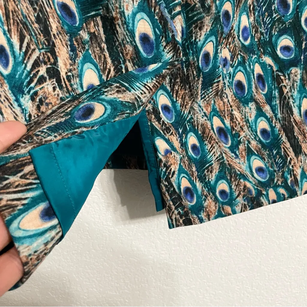 Talbots Womens Skirt Pencil Teal Peacock Feathers Lined Back Slit Size 10 P - Image 7