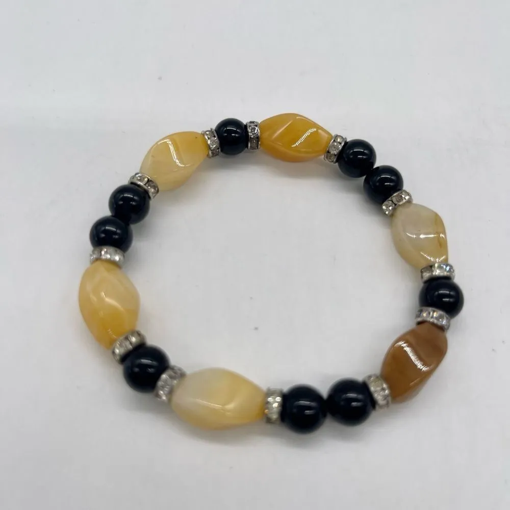 ButterJade & Faceted Flat Circle Agate with accent Gemstone Stretch Bracelet Yellow - Image 2