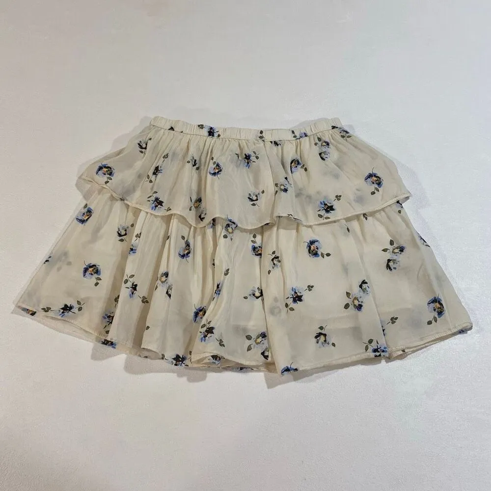Universal Thread Floral Ruffle Shorts Size Small Cream Blue Boho - Image 2