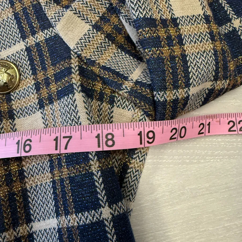 Alexia Admor Women Size 10 Blue Metallic Tartan‎ Plaid Double Breasted Jacket - Image 6