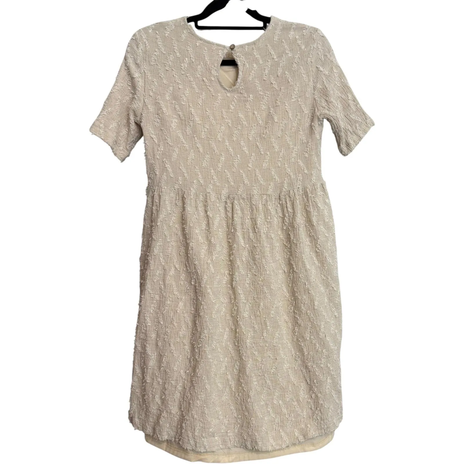 Hidden Alley Women's Small Beige Textured Short Sleeve Dress W/Pockets Classic - Image 9