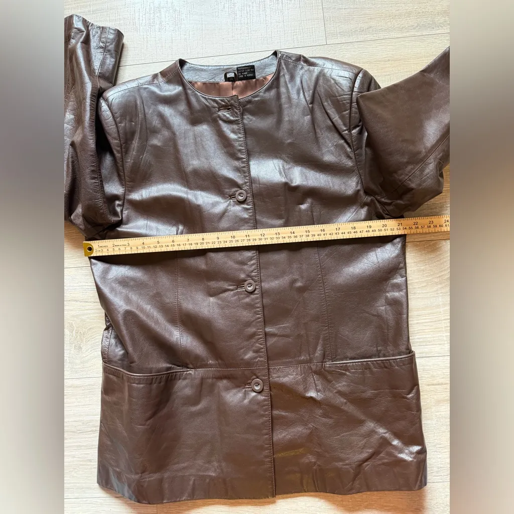 Tofi Women’s Brown Genuine Leather Button Front Jacket Size 14 - Image 12