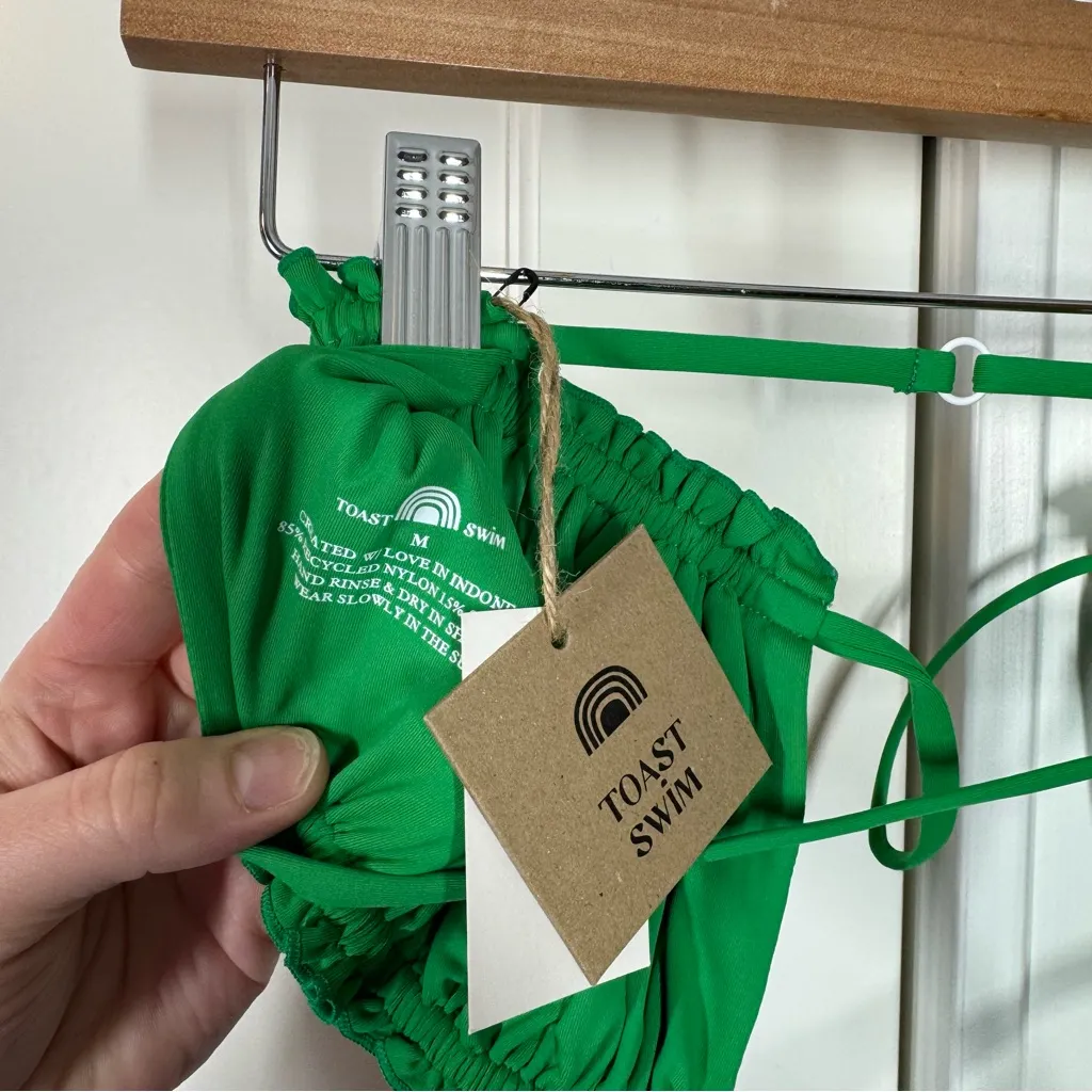 Free People X Toast Signature Ruffle Bandeau Top in Fern green size medium nwt - Image 3