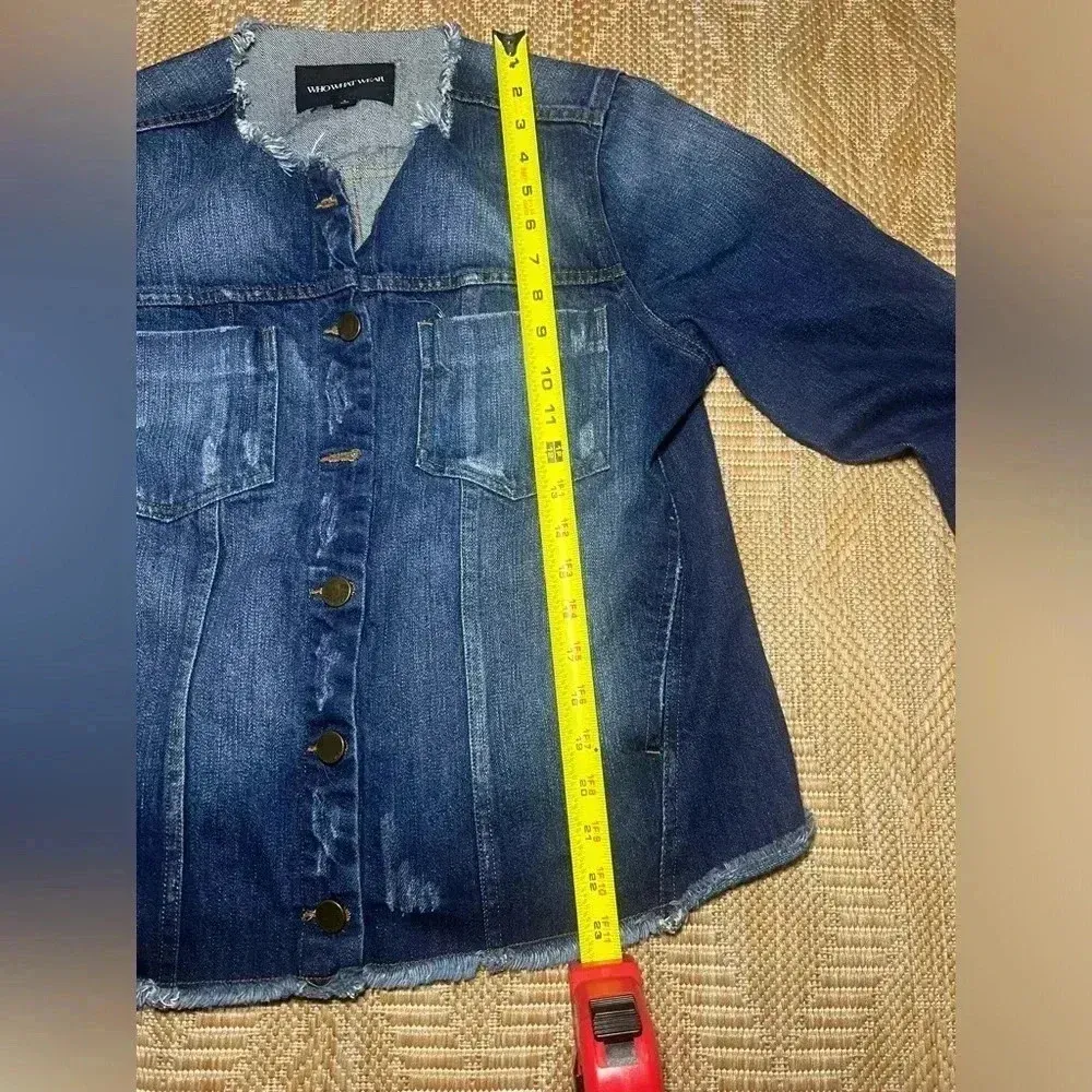WhoWhatWear Women's Dark Wash Denim Fringe Biker Jacket, Size L,Brand New no tag - Image 7