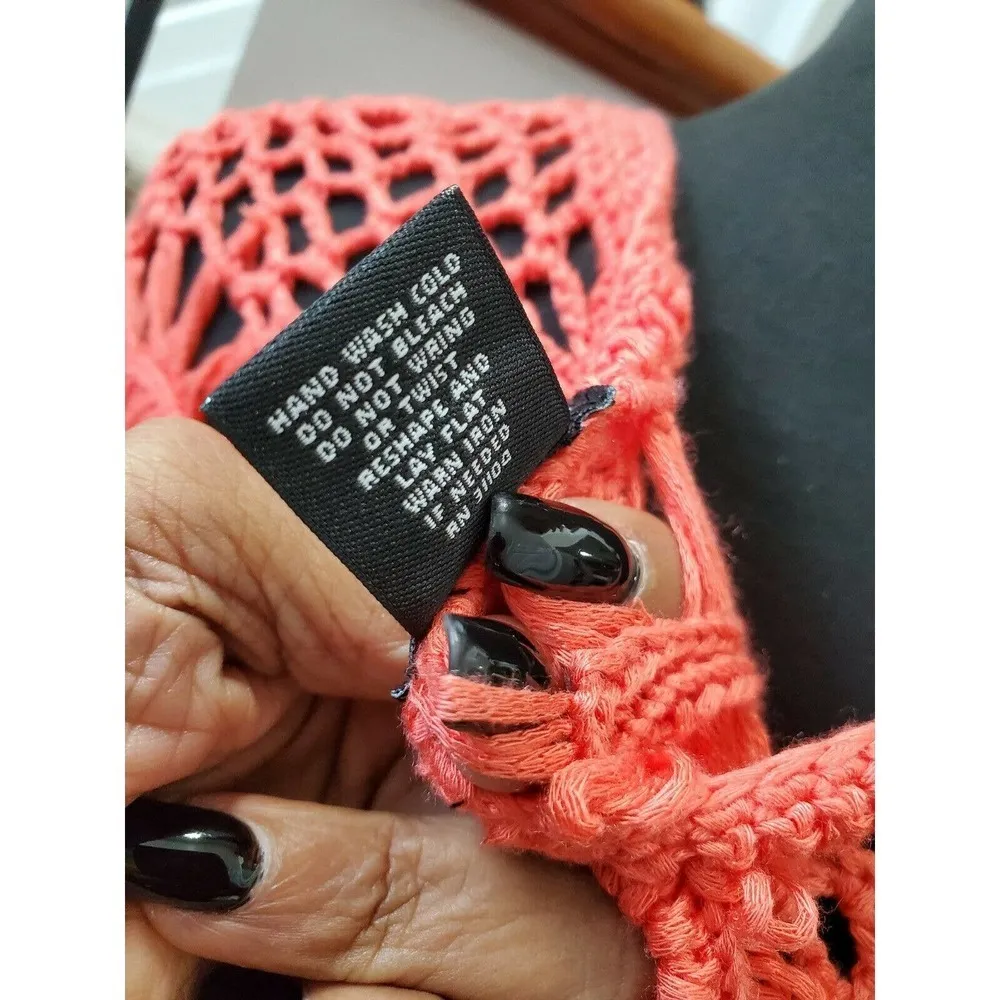 New Direction Orange Crochet 100% Acrylic Short Sleeve Open Front Cardigan S - Image 9