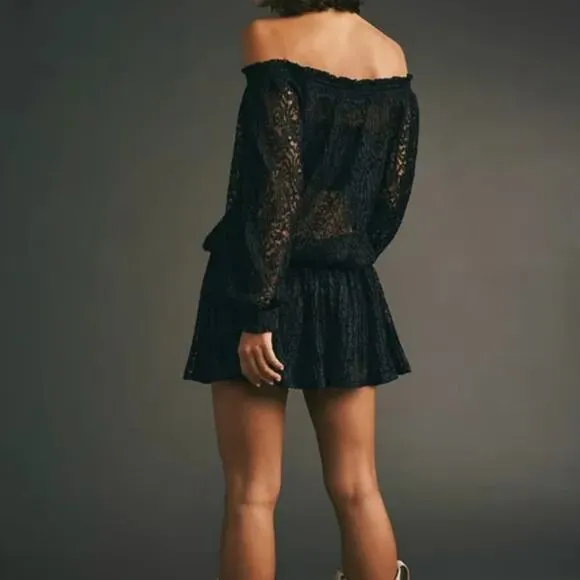 New! Free People One Party Carina Meadow Black Lace‎ Mini Dress Bandeau , size M - Image 2