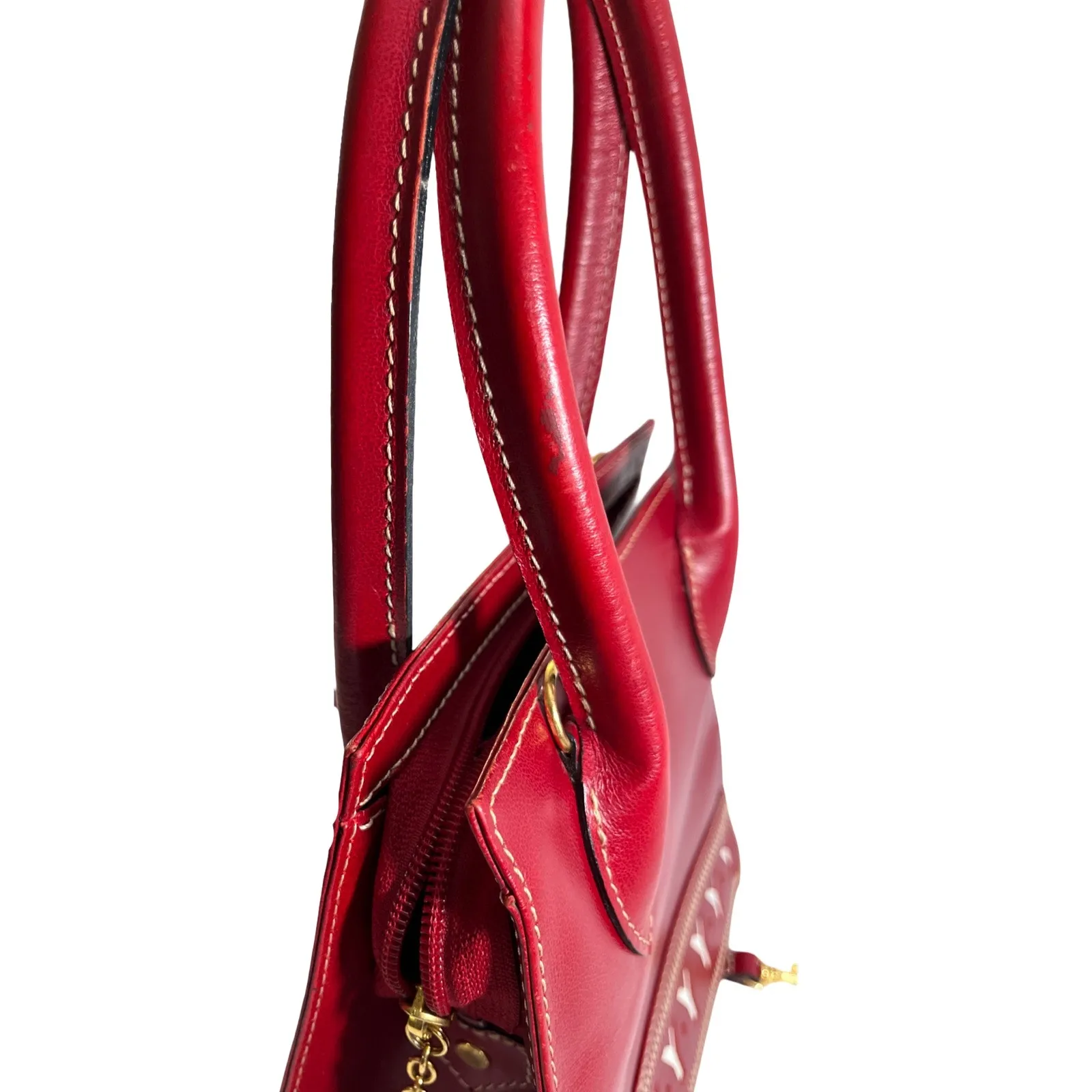 Yves Saint Laurent Red Leather Tote Bag Y Pattern Logo Auth Cert And Strap - Image 7