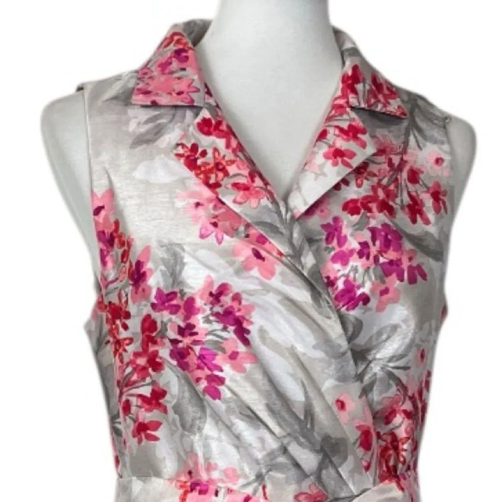 Jessica Howard New Fit Flare Dress Full Skirt Gray Pink Floral Women’s Size 10 - Image 6