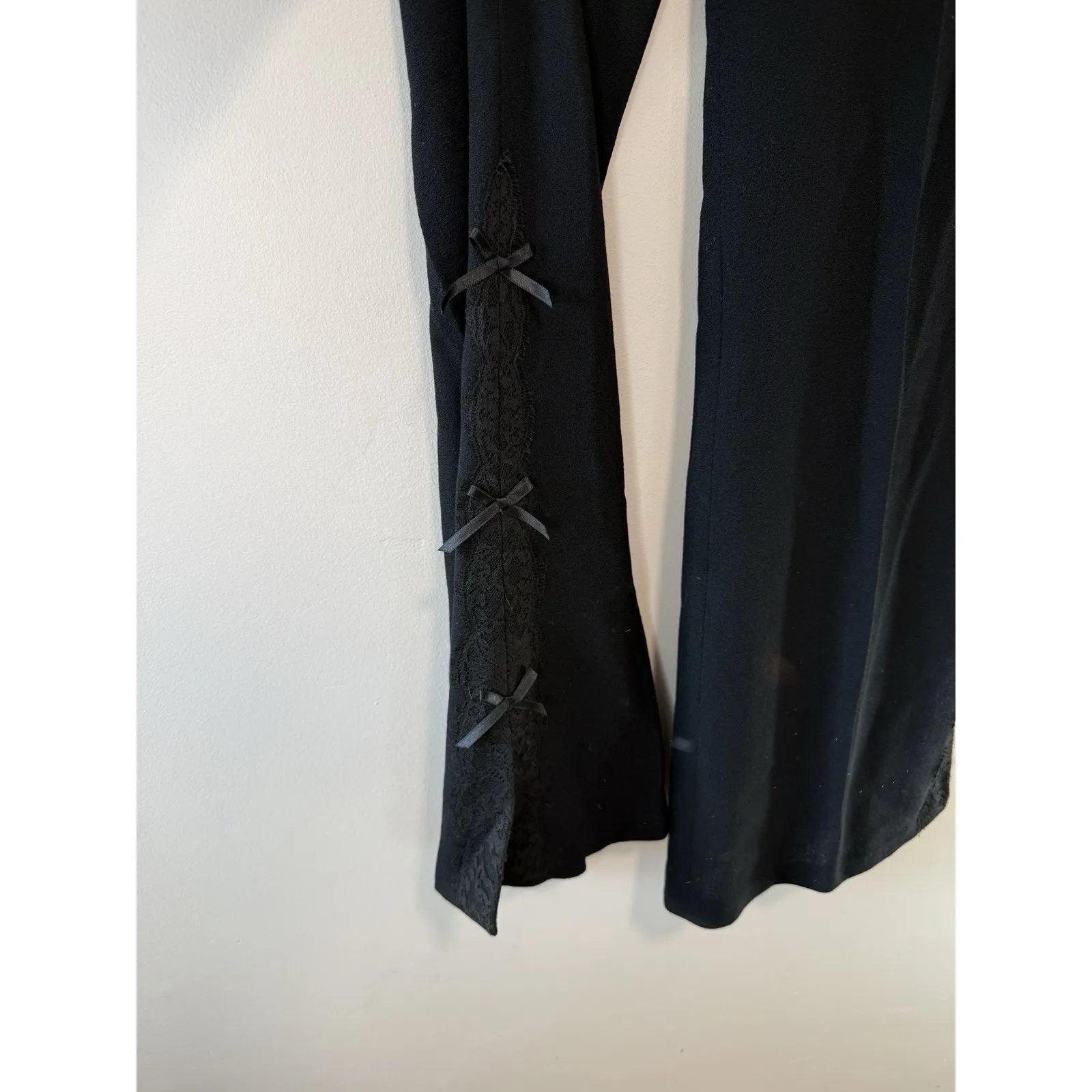 Escada Black Wide Leg Lace Bow Trim Pant Size 40 - Image 6