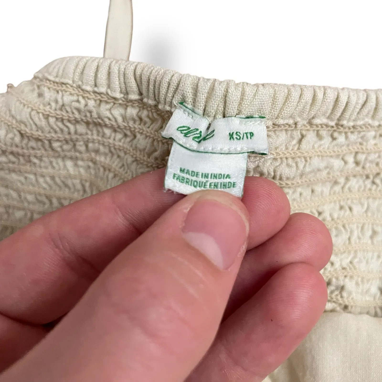 Aerie Linen Blend Button Front Tie Strap Mini Dress XS Cream Smocked Back Summer - Image 2