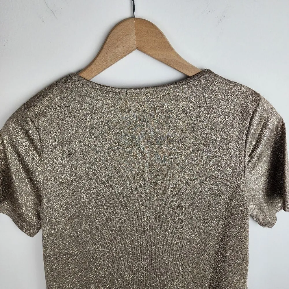 Chances R Shimmery Top Gold Metallic Faux Pearls Rhinestones Stretch Size SP - Image 10