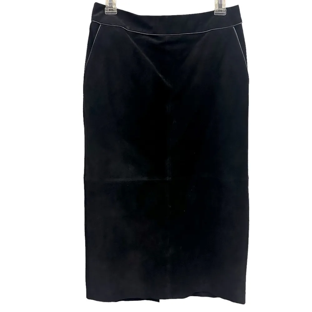 Genuine Suede Leather Black Ann Taylor Loft Slit and Button Back Midi Skirt 6 - Image 7