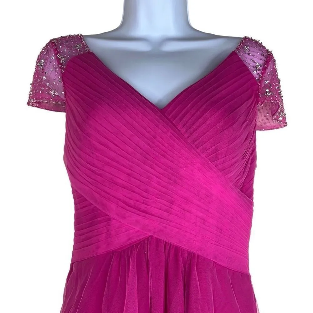 JJs House Hot Pink Formal Ballgown Dress Hi Low Beaded Cap Sleeves Barbie Prom - Image 3