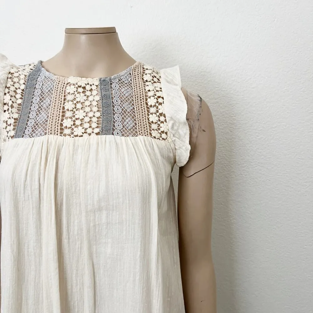 [Anthropologie] Eri + Ali Beige Crochet Flutter Sleeve Flowy Shift Dress Sz XXS - Image 9