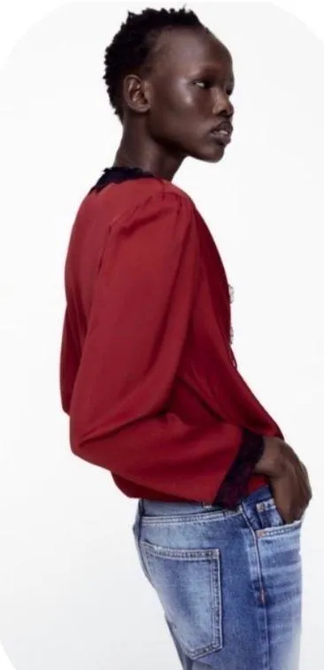 Lace Shirt Tie Blouse Silk - Image 4