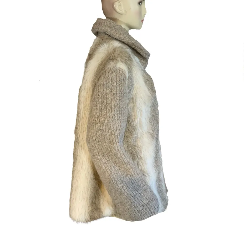 VINTAGE 1980’S D'ESPRIT DUBROWSKY & PERLBINDER TAUPE FAUX FUR & KNIT COAT (XL) Brown - Image 5