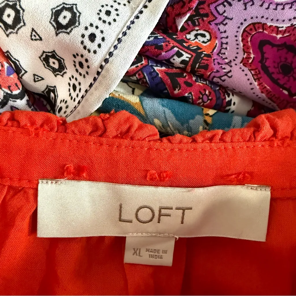 LOFT Coral Bright Orange Swiss Dot Ruffle Detail Long‎ Tiered Sleeve Blouse XL - Image 4