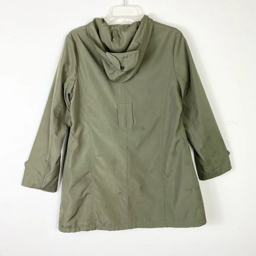 Azbro Olive Green Zip and Button Hooded Utility Jacket Size L - Image 2