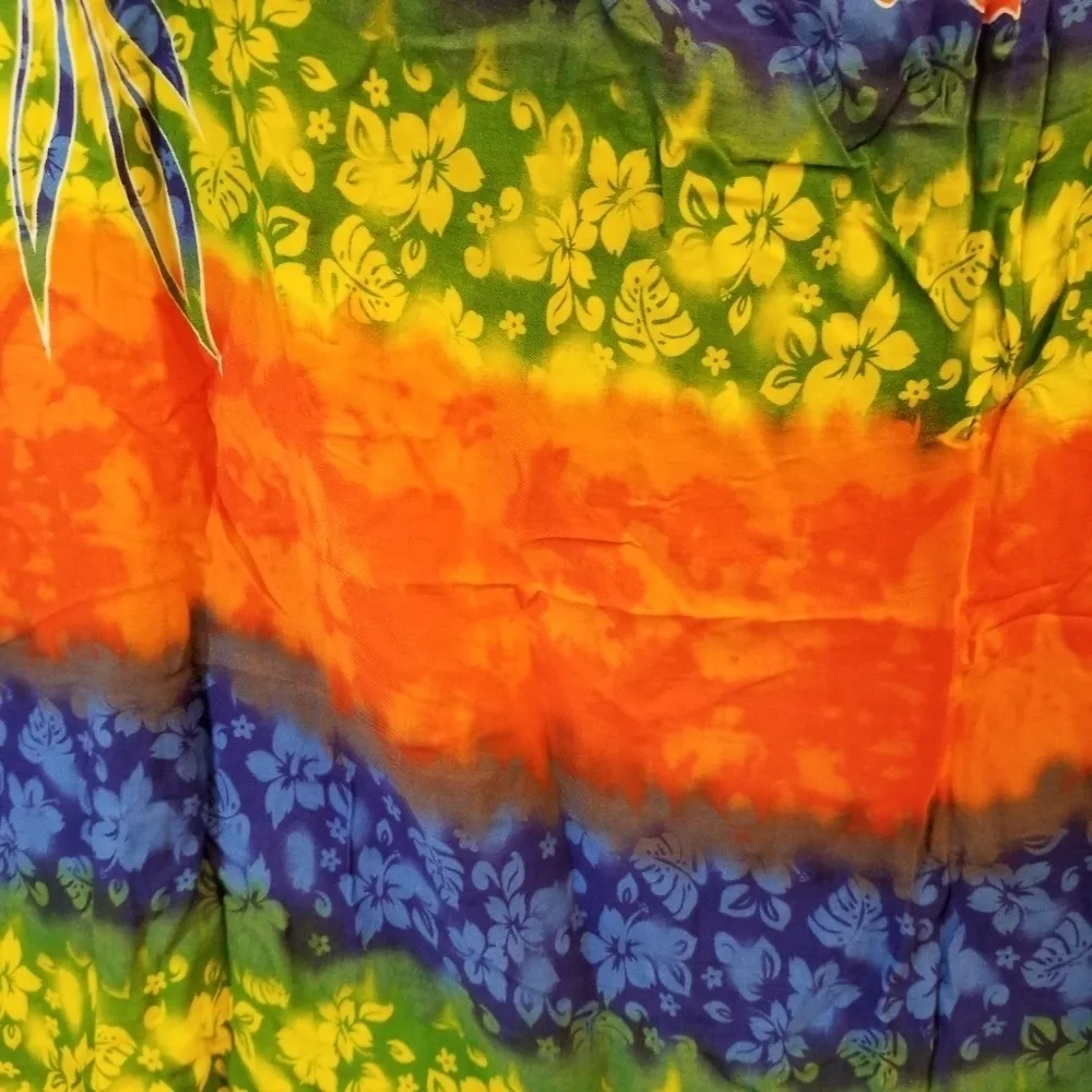 {58" x 45"} Rainbow Hawaiian Hibiscus Swimsuit Cover Up Wrap Skirt Dress - Image 4