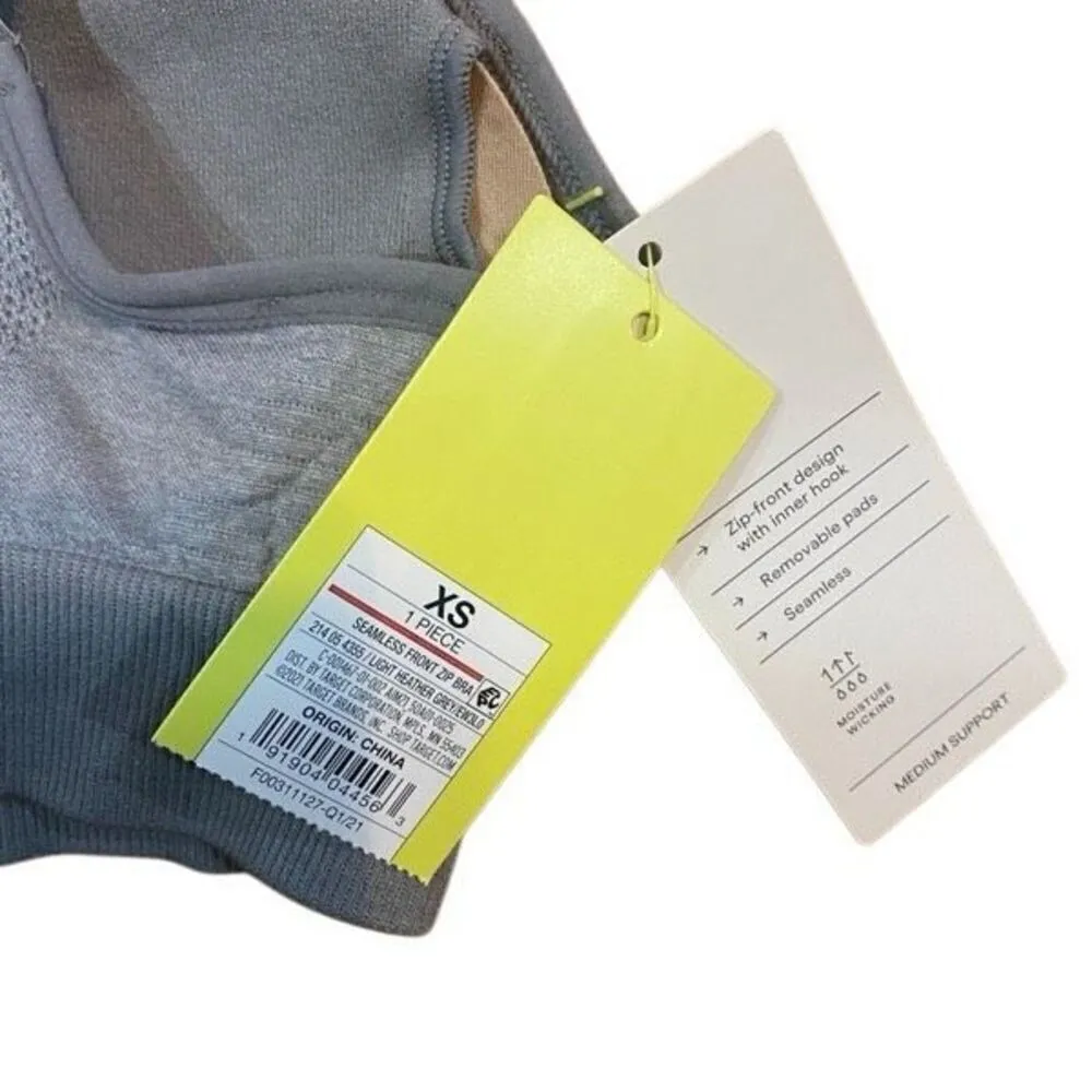 NWT All In Motion seamless front zip bra gray XS - Image 2
