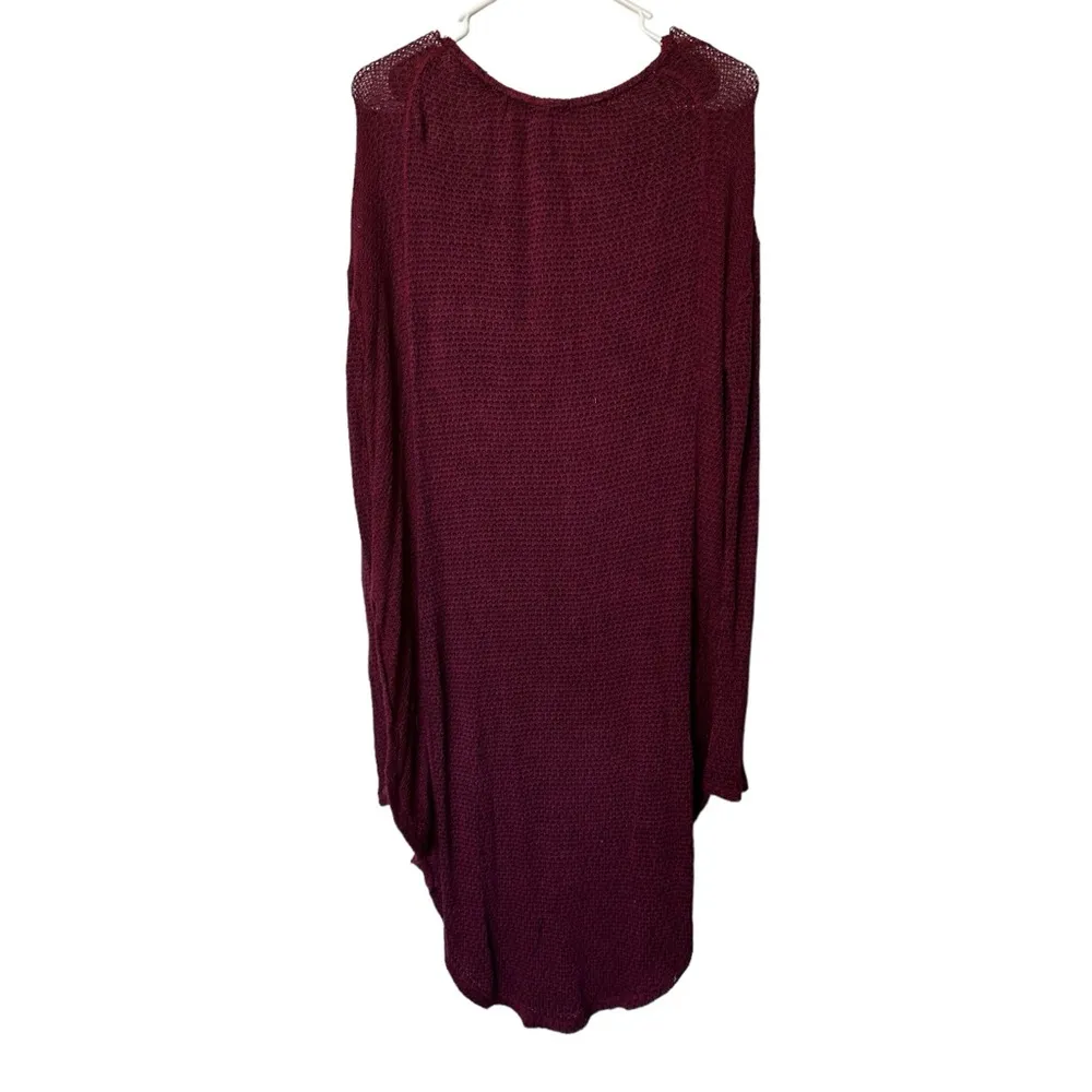 Free People Red Black Oversized Long Sleeve Tie Front Top Lightweight Flowy Sml - Image 2