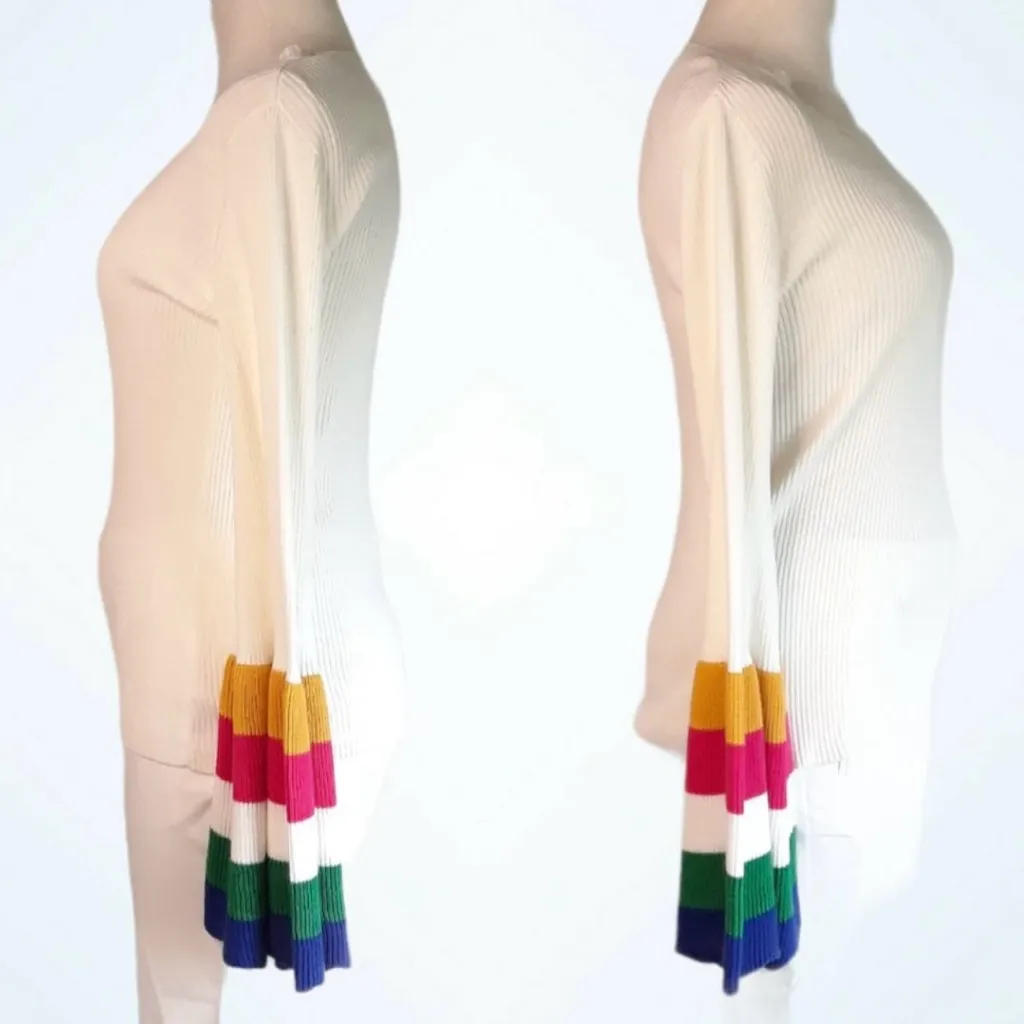 🆕CROWN‎ & IVY  Size XL rainbow bell sleeve sweater colorful Fall Winter women's - Image 3