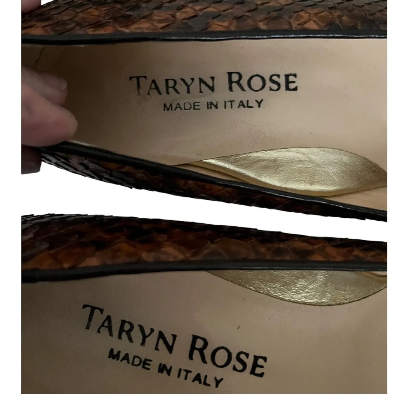 Italian Snakeskin Leather Block Heel‎ Pumps Square Toe Brown 38N Taryn Rose - Image 8