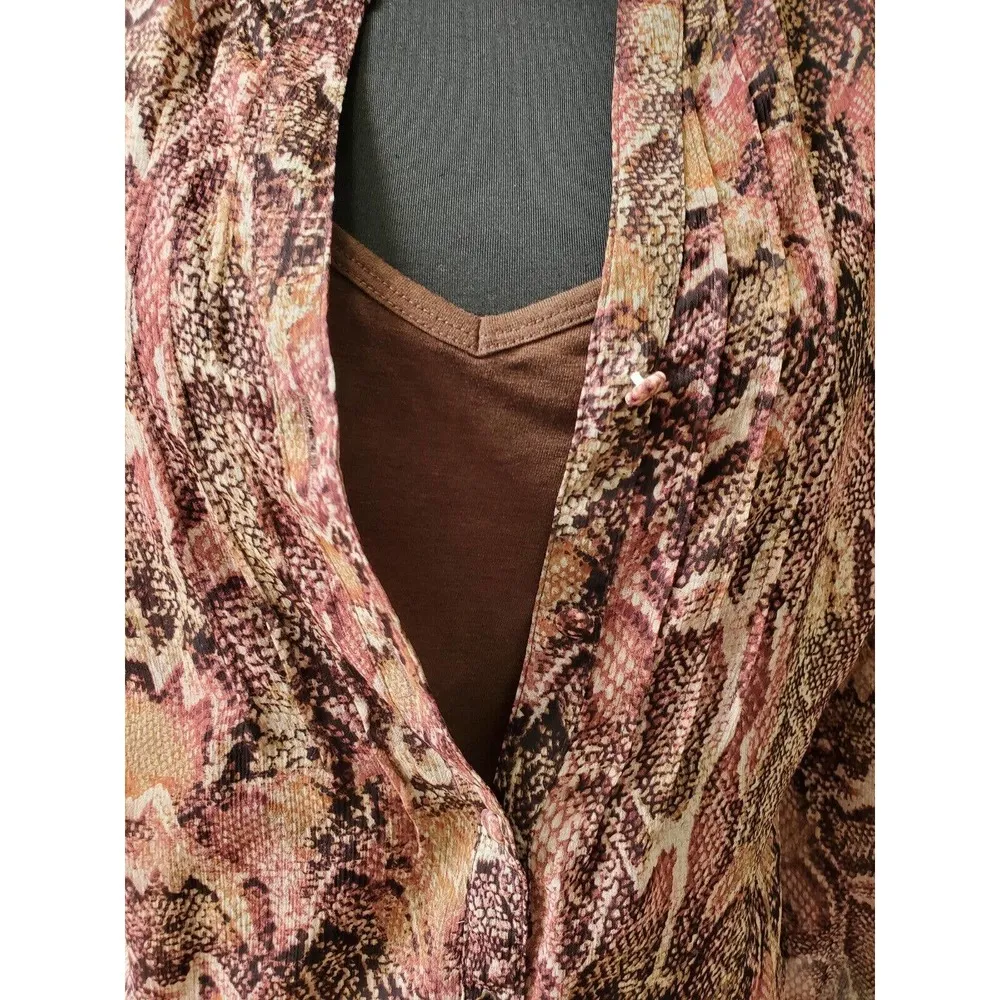 Liz Claiborne Women Multicolor 100% Polyester Long Sleeve Buttons Front Blouse L - Image 5