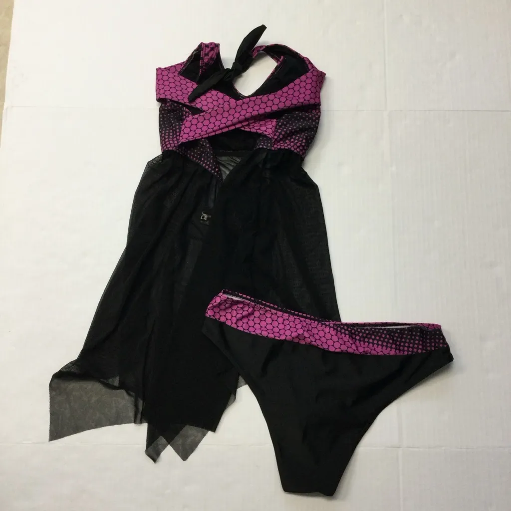 Swimsuit 2 Piece XL Bikini Set Sheer‎ Hankerchief Top Sexy Black & Purple Pink - Image 2