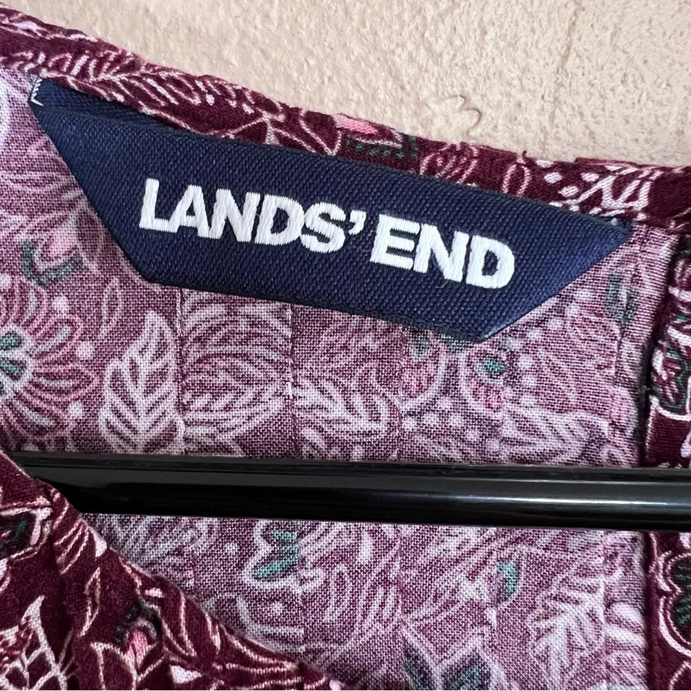 LANDS’ END Burgundy Floral Pleated Tunic Top Womens Boho Peasant Lagenlook Sz 1X - Image 7