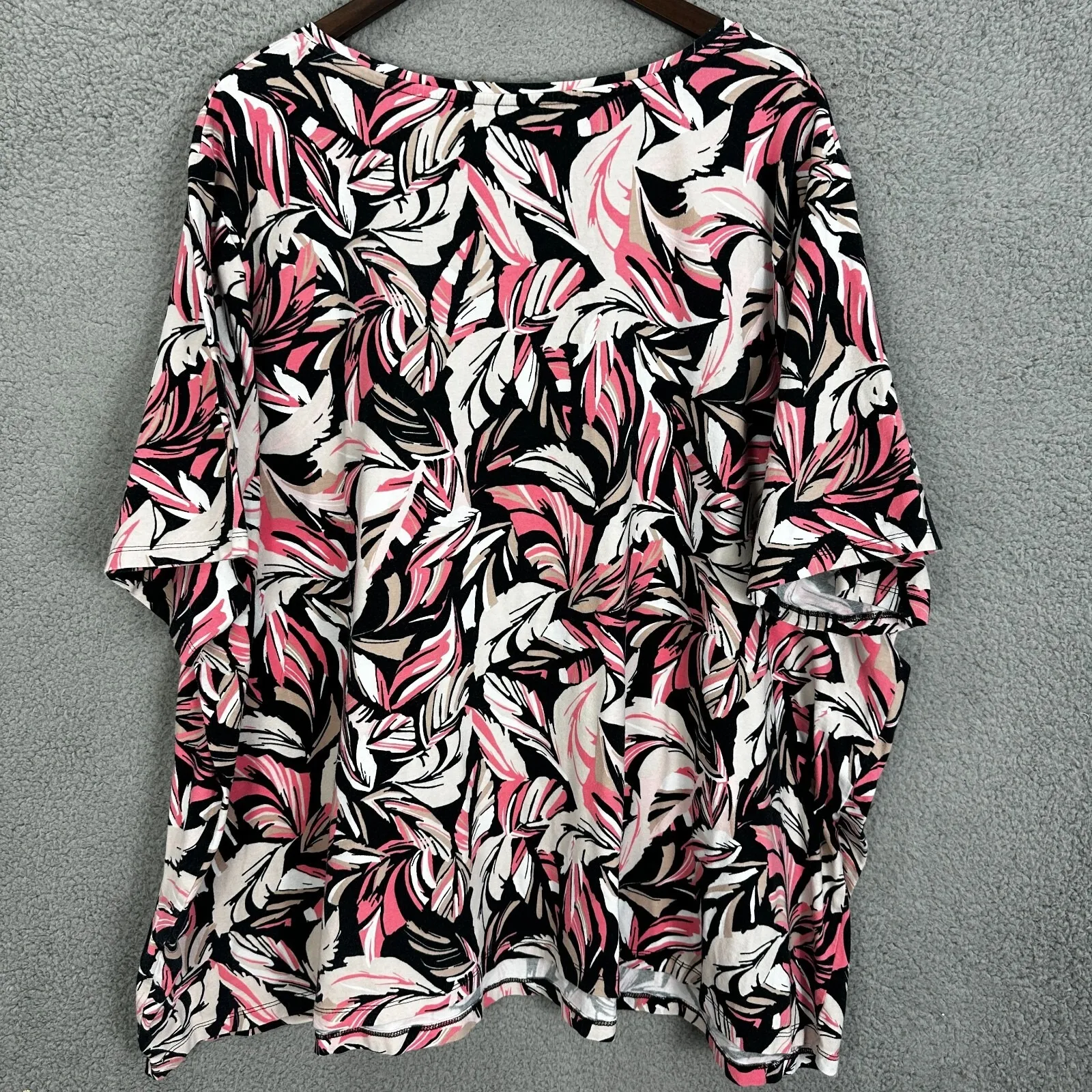 Catherines Top 5X Pink Black Tropical Floral Blouse Plus Size Boho Resort Cruise - Image 7