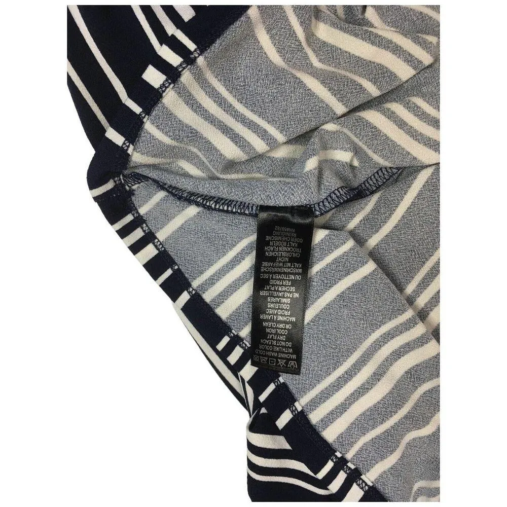 Adrianna Papell Faux Wrap Striped V Neck Career Blouse Blue L - Image 9