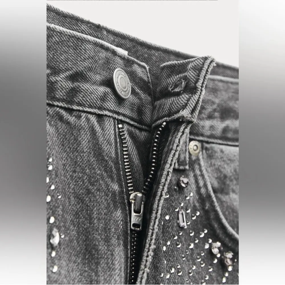 NWT ZARA ZW Collection Slim Straight Cut Jewel Jeans Gray Jeans - Image 6