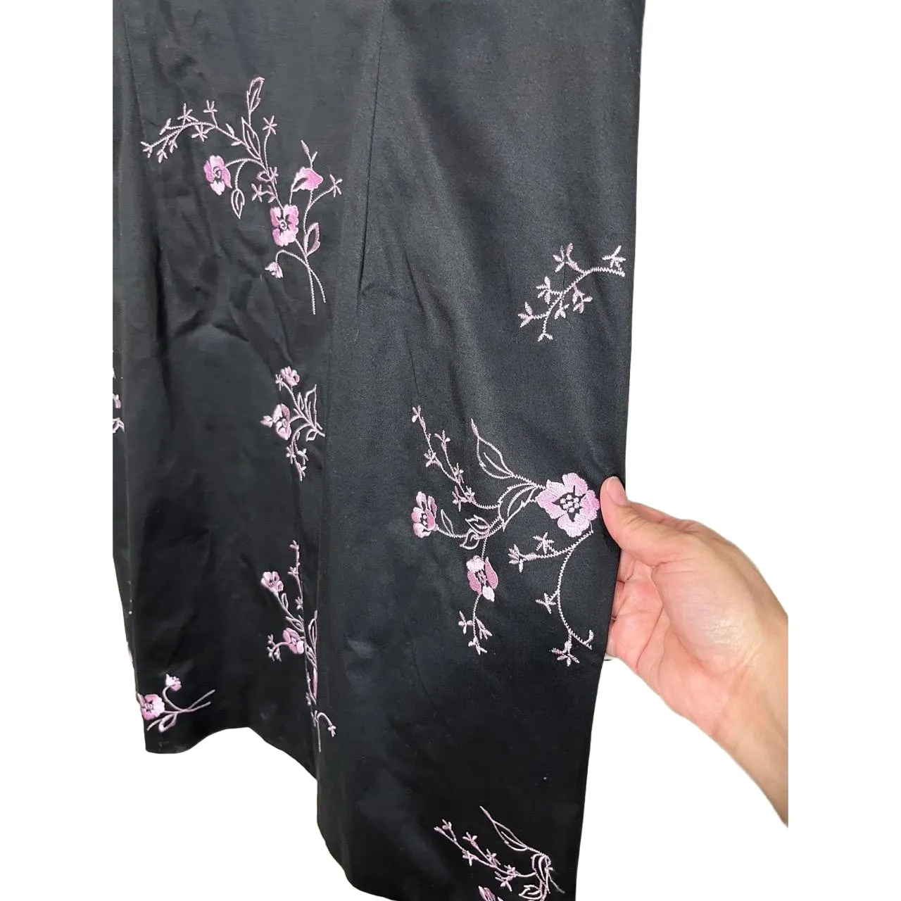 Sag Harbor Black‎ Pink Floral Embroidery 90s Y2K Midi Dress Petite 12 Black Size undefined - Image 3