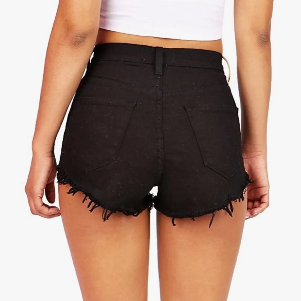 Vibrant Black Denim High Waist Cutoff Shorts - Image 5