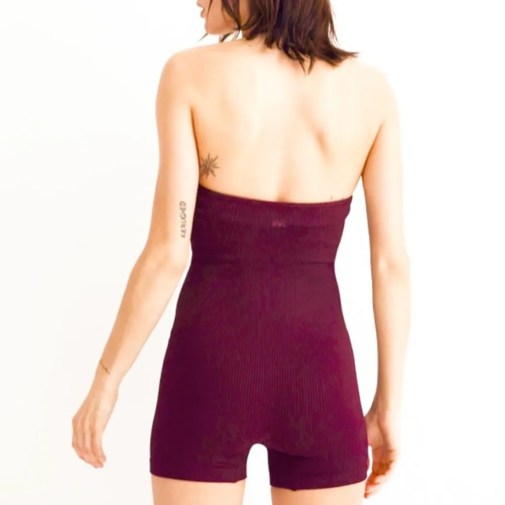 Seamless Halter Biker Unitard in Cabernet Size S/M - Image 2