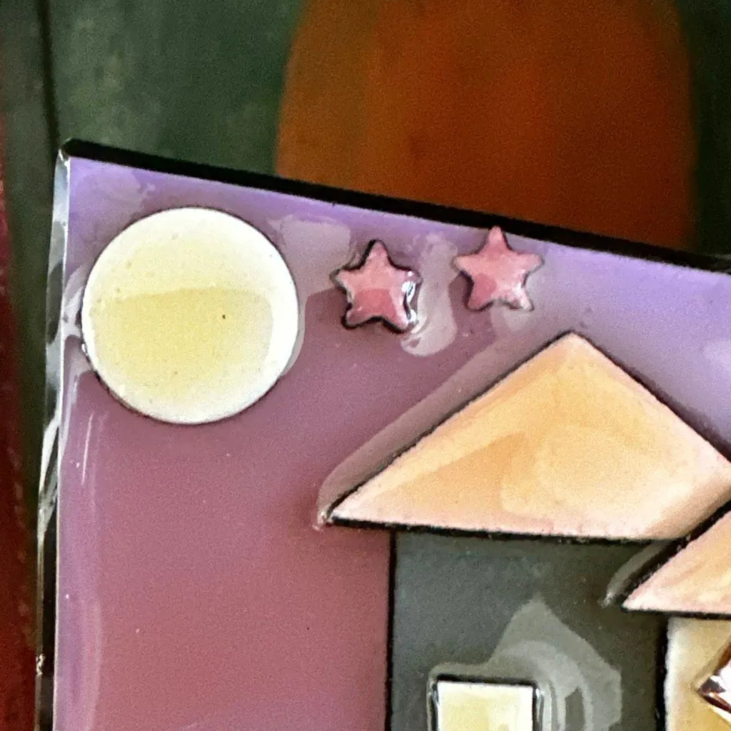 House Pins by Lucinda Mixed Media Moon & Houses Brooch - Image 3