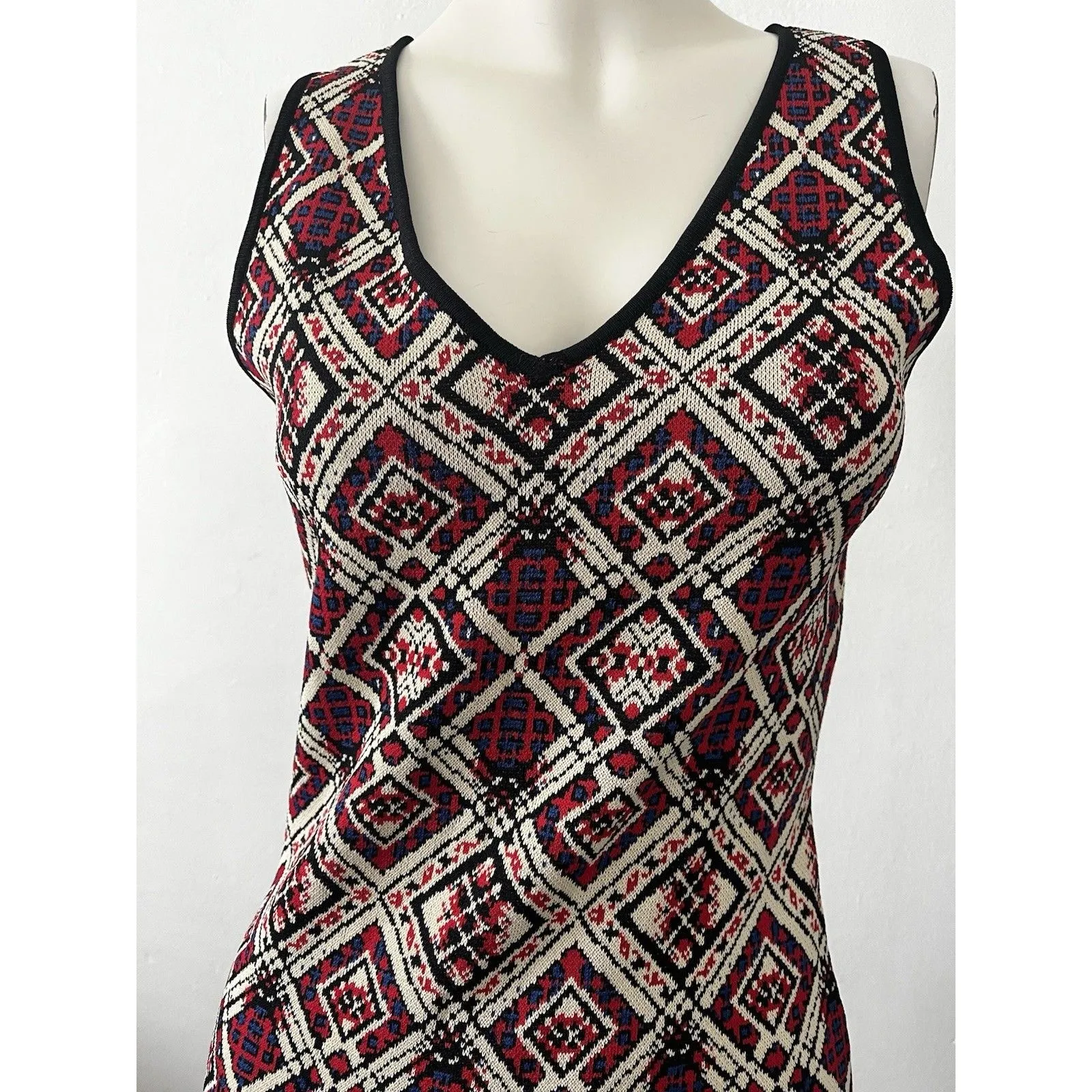Womens Geometric Mini Dress M Sleeveless Boho Western Native Aztec Ranch bodycon Size M - Image 11