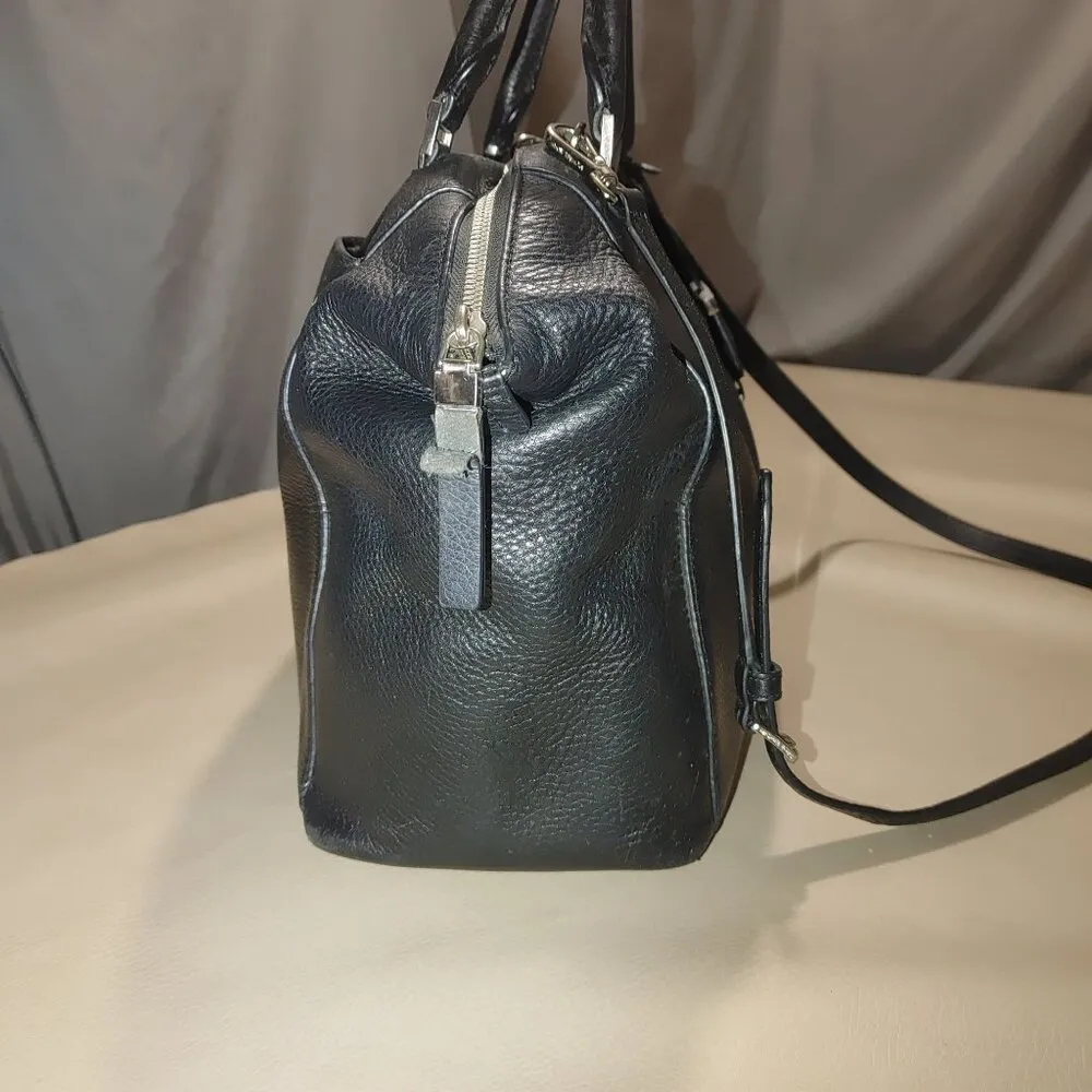 Michael Michael Kors Riley Black Leather Satchel Shoulder Bag  MK Charm Detachab - Image 9