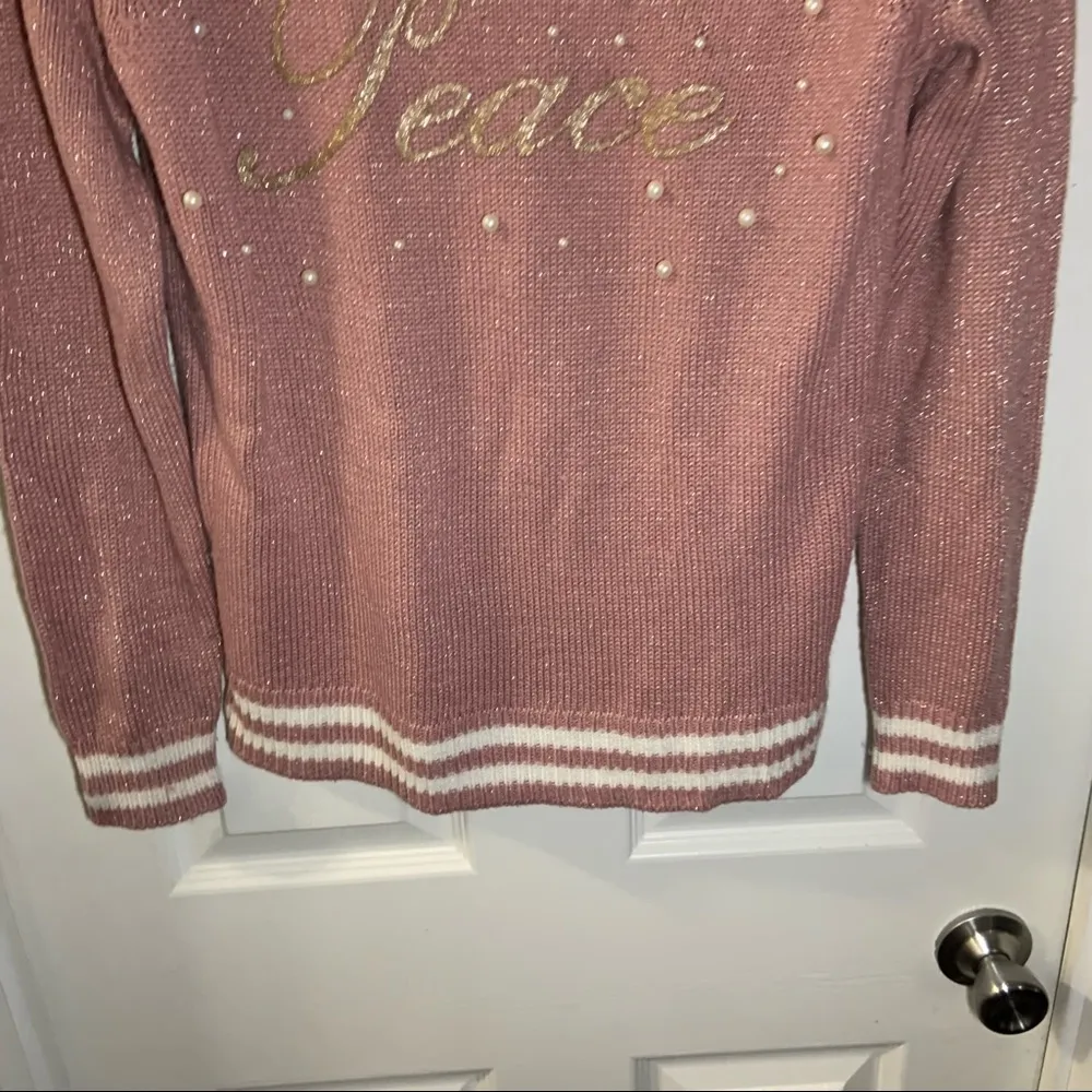 Holiday Time  Pink/White “Peace” Pullover Christmas Sweater S - Image 6