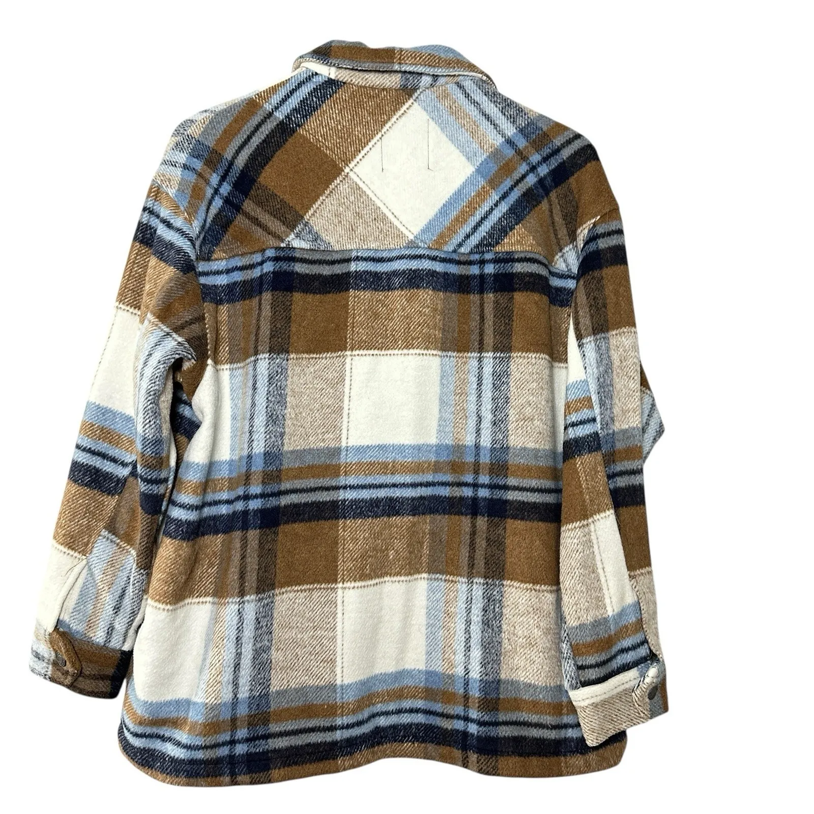 RSQ Plaid Wool Blend Shacket Jacket Medium Brown Blue Cream Oversized Workwear - Image 3